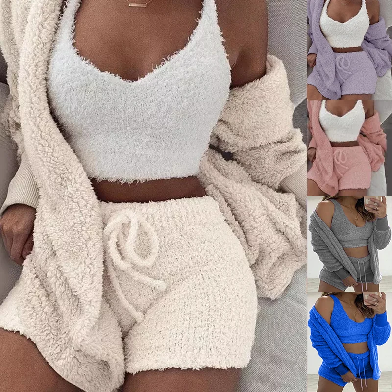 Three Piece Sexy Fluffy Outfits Plush 