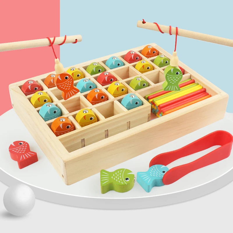 קנו צעצועים ומשחקים התפתחותיים  Montessori Educational Wooden Toys Kids  Toys Count Magnetic Fishing Game Math Toy Early Learning Educational Toy  For Children