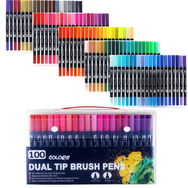 limekuoo 24 colors dual brush pen colored markers pens with 0.4mm