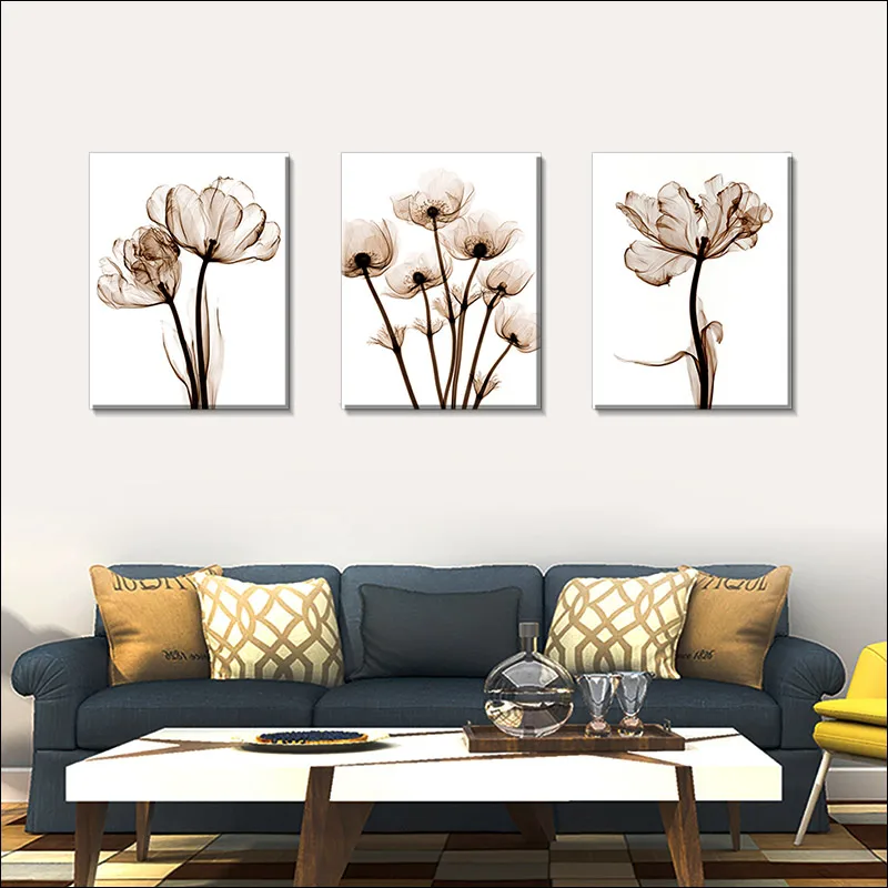 Plant Flower Tulip Canvas Painting with Frame Modern Simple Transparent Flower Poster Add Frame,, Printing, Home Living Room D