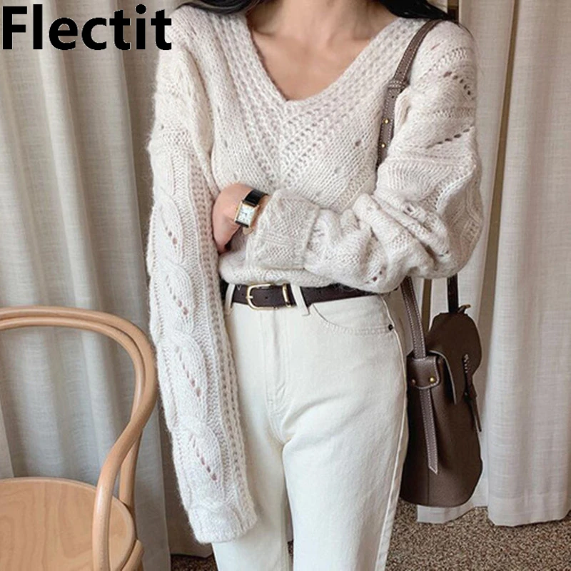 Flectit Women V-Neck Sweater Jumper 