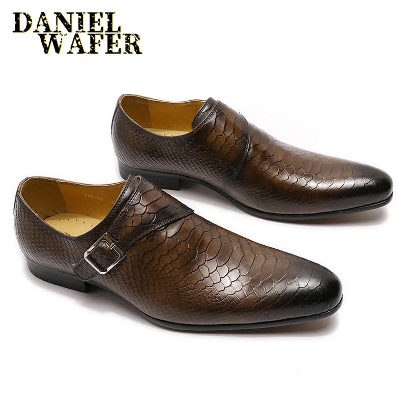 Men Loafers Shoes Snake Skin Prints 