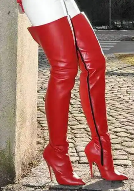 red over the knee leather boots