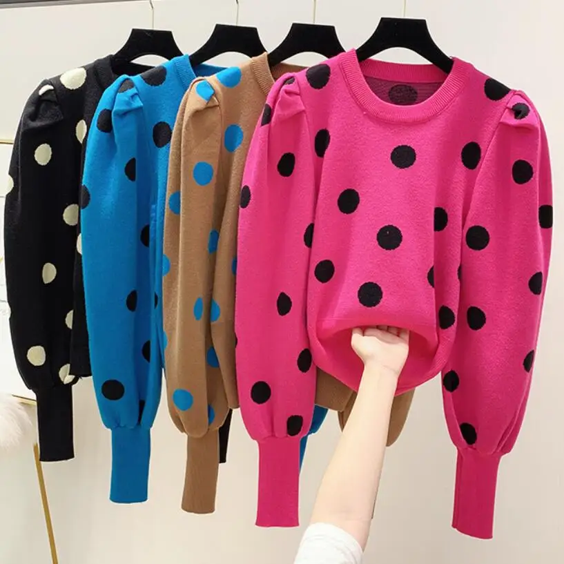 Sweater Women Contrast Color Polka Dot 