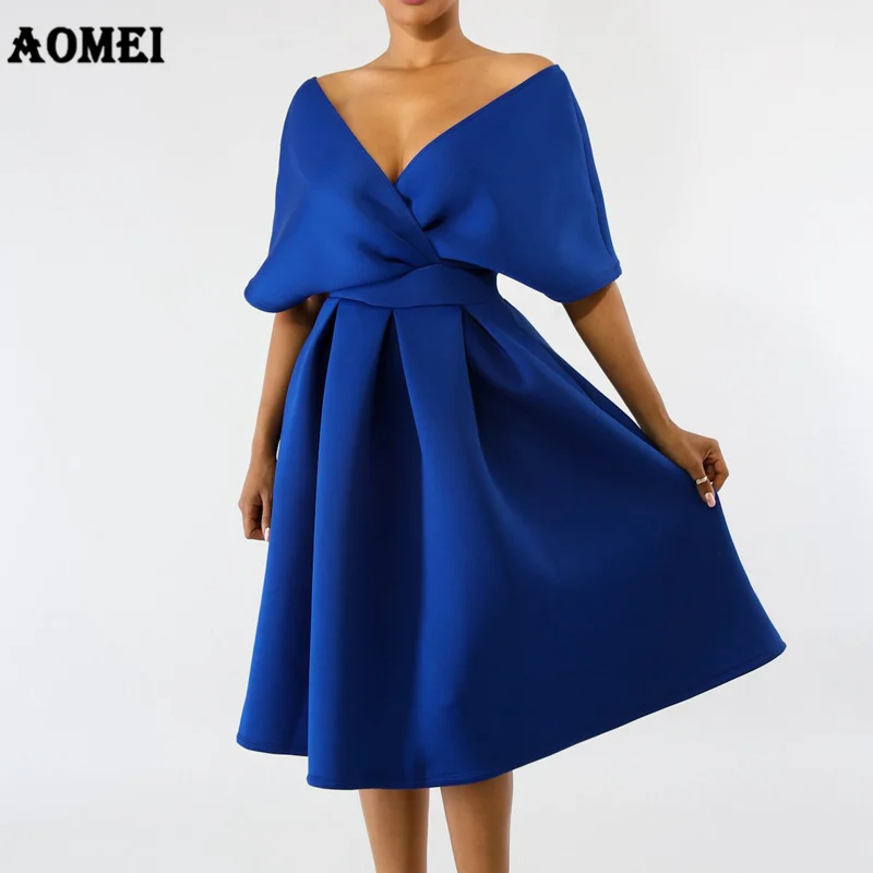 Women Swing Dress Backless Pleated 