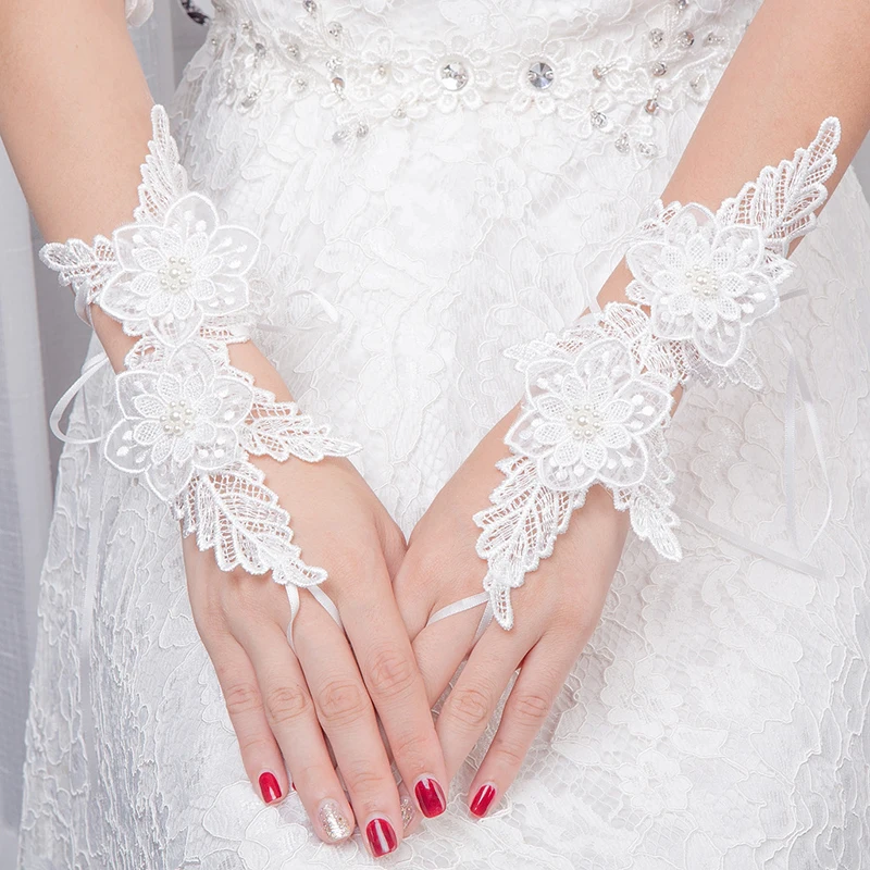 white lace wedding gloves