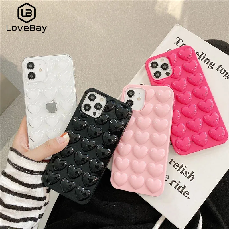 Cute 3D Love Heart Phone Case For iPhone 13 12 11 Pro Max 7 8 6S Plus 11 Pro XS Max XR X SE 2020 Candy Color Cartoon Back Cover preview-7