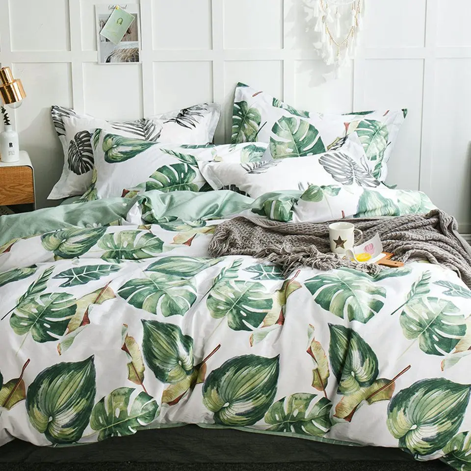 duvet cover with green leaves