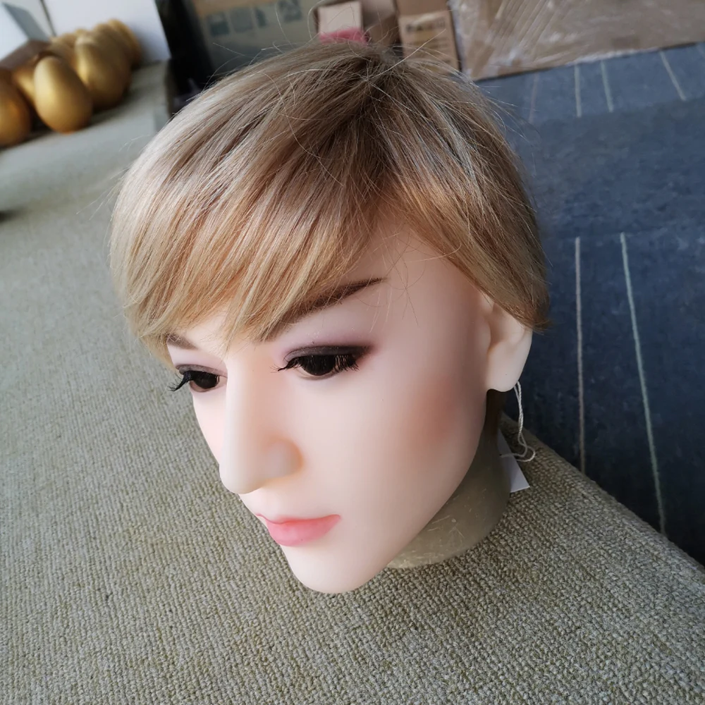 Full views TPE sex doll head as model brown