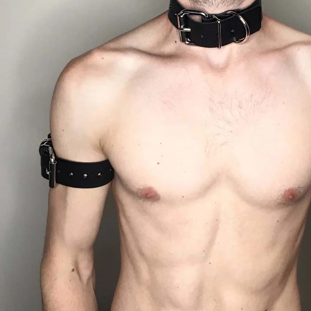 Купить Экзотическая одежда | Men Black Faux Leather Arm Rings Collar  Harness Gothic Punk Clothing Male BDSM Bondage Restraint Set Costume Fetish  Gay Clubwear