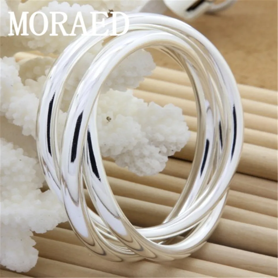 925 Sterling Silver Bracelet Bangles Women Three Lines Smooth High Quality Solid Bracelet Bangles Fashion Jewelry-animated-img