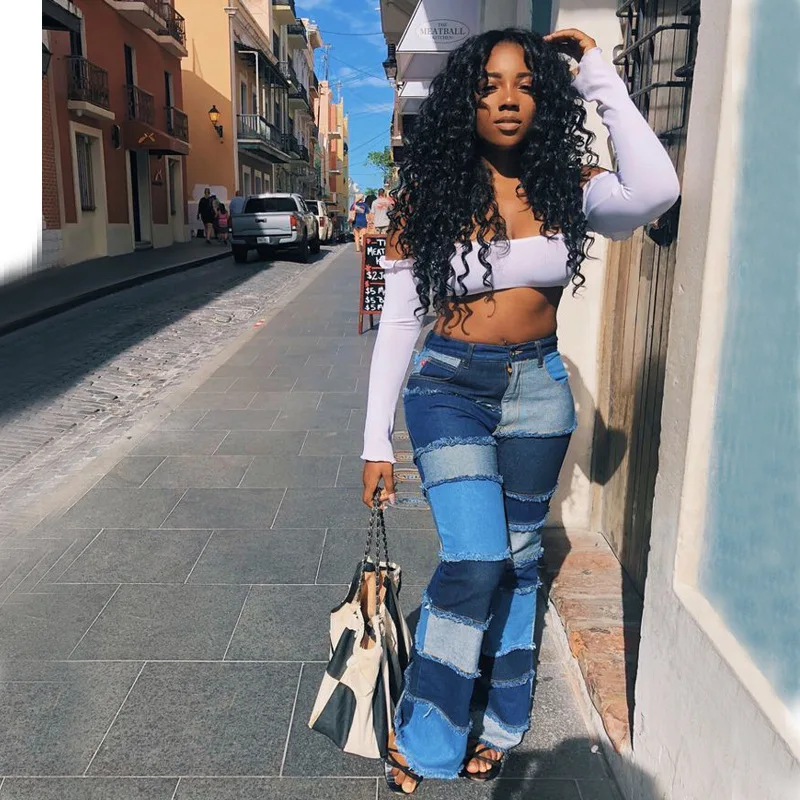 High Waist Jeans Spliced Skinny Flare 