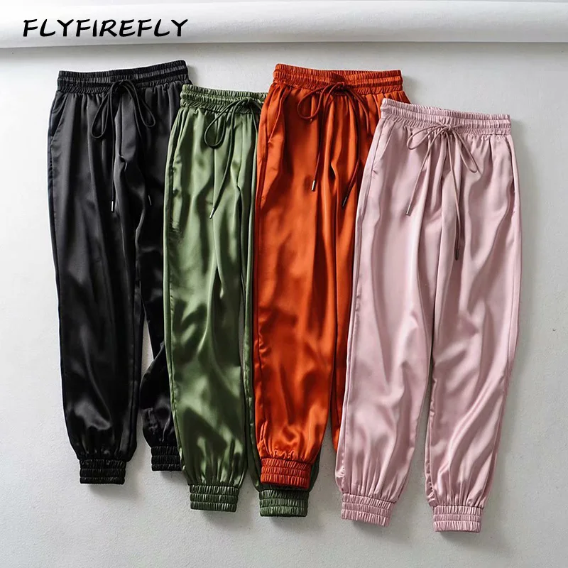 satin track pants womens