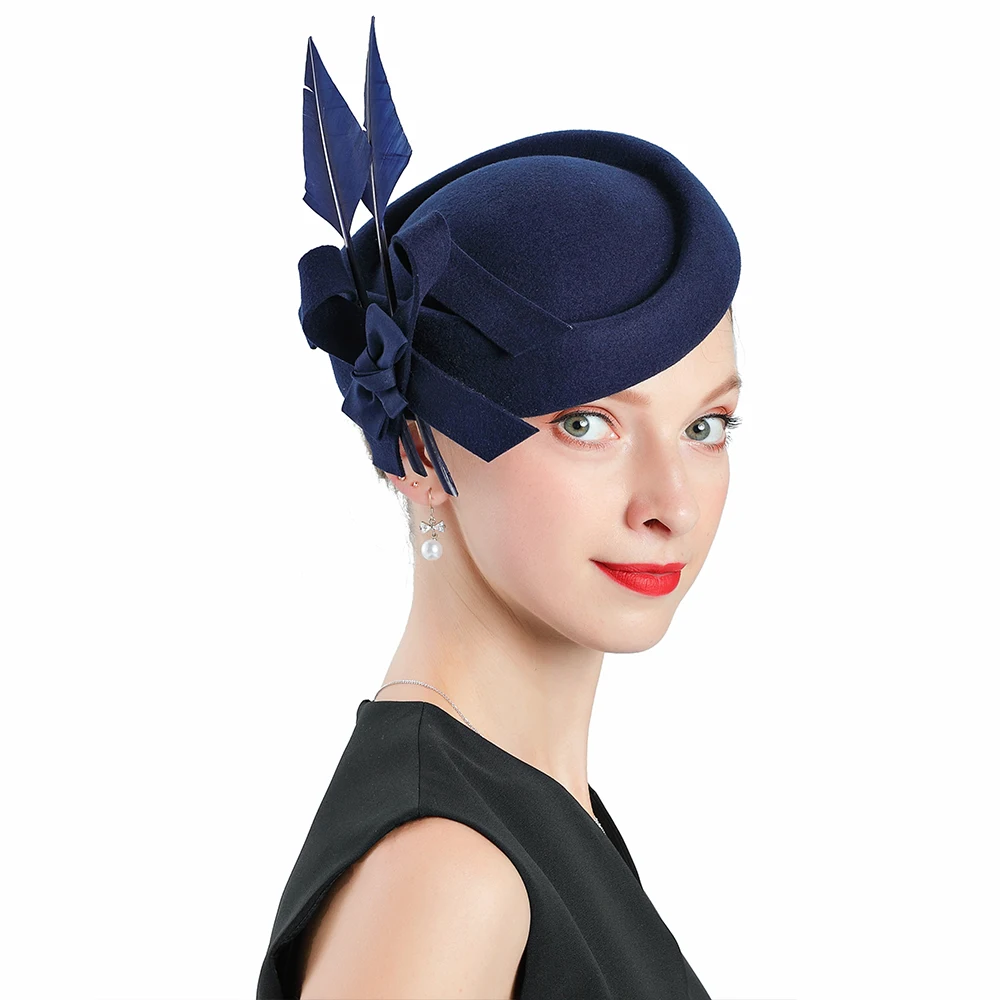Hot Sale Fedoras Wool Blue Fascinator 