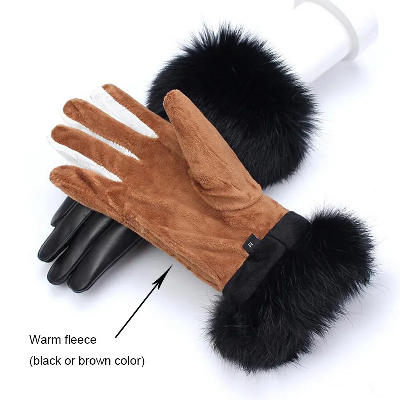 leather fur gloves womens