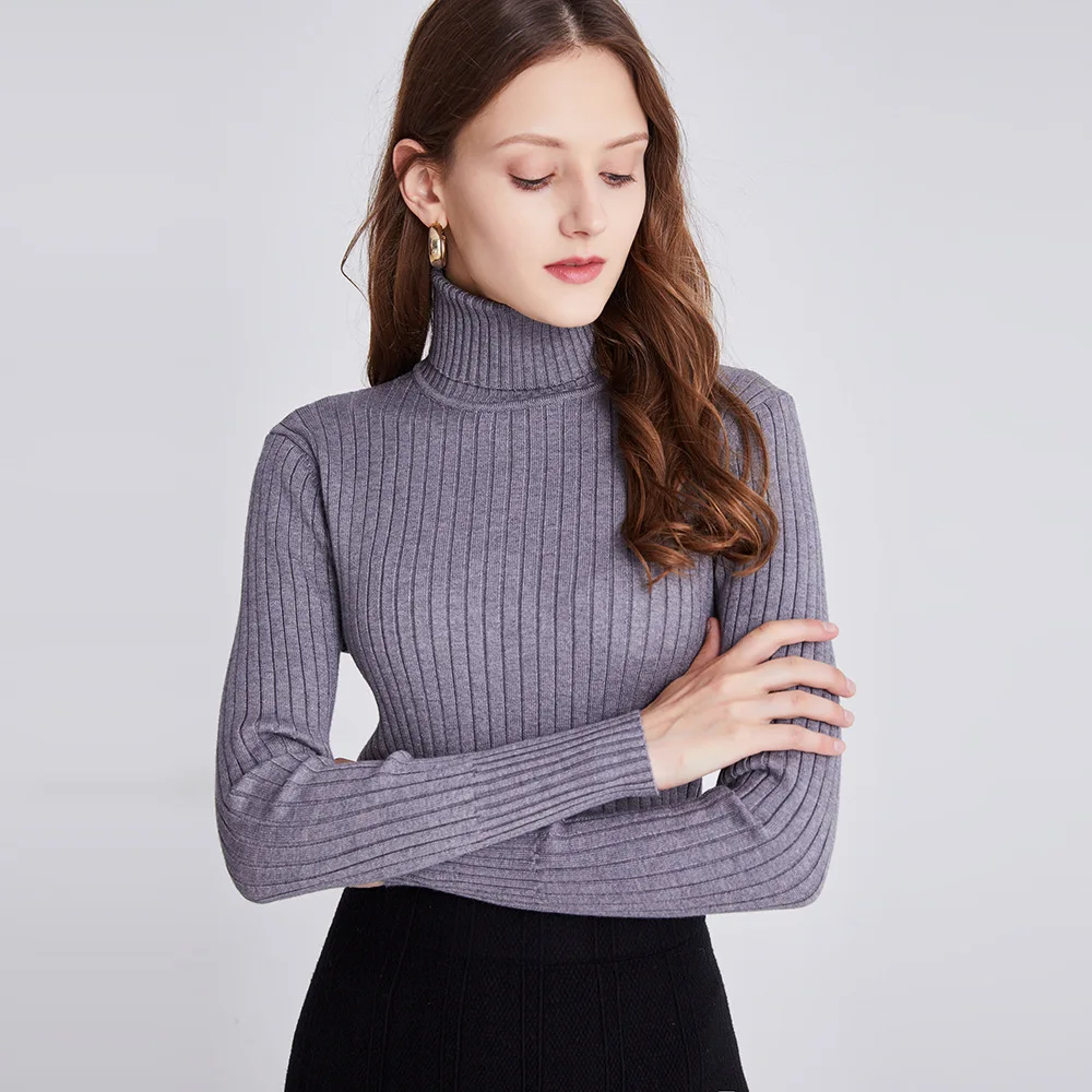 Basic Ribbed Turtleneck Women Sweater 