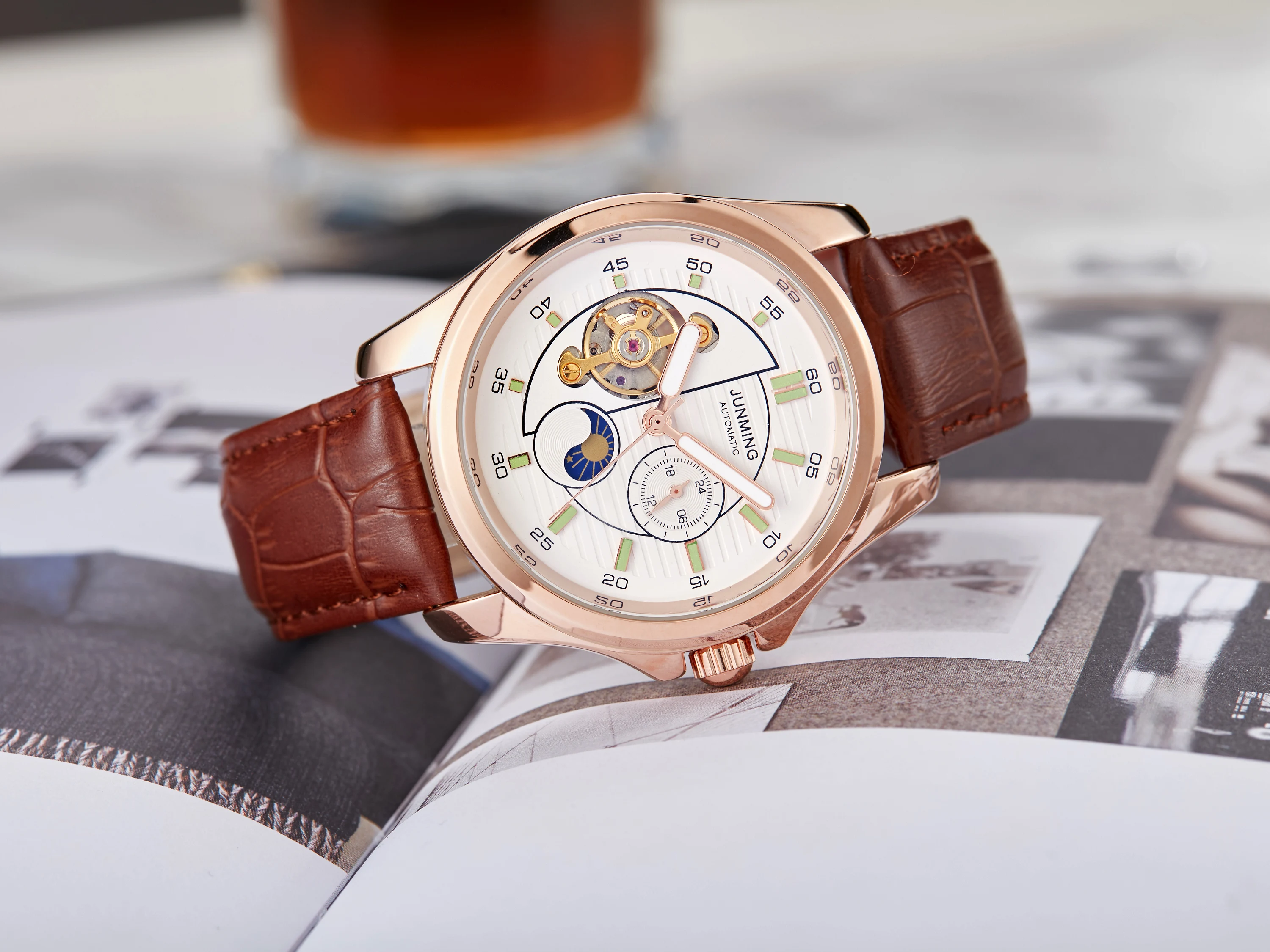 Leather Male Mechanical Watch Men Automatic Steampunk Watch Mens Skeleton  Watches Bronze Transparent Vintage Sport Wristwatch 