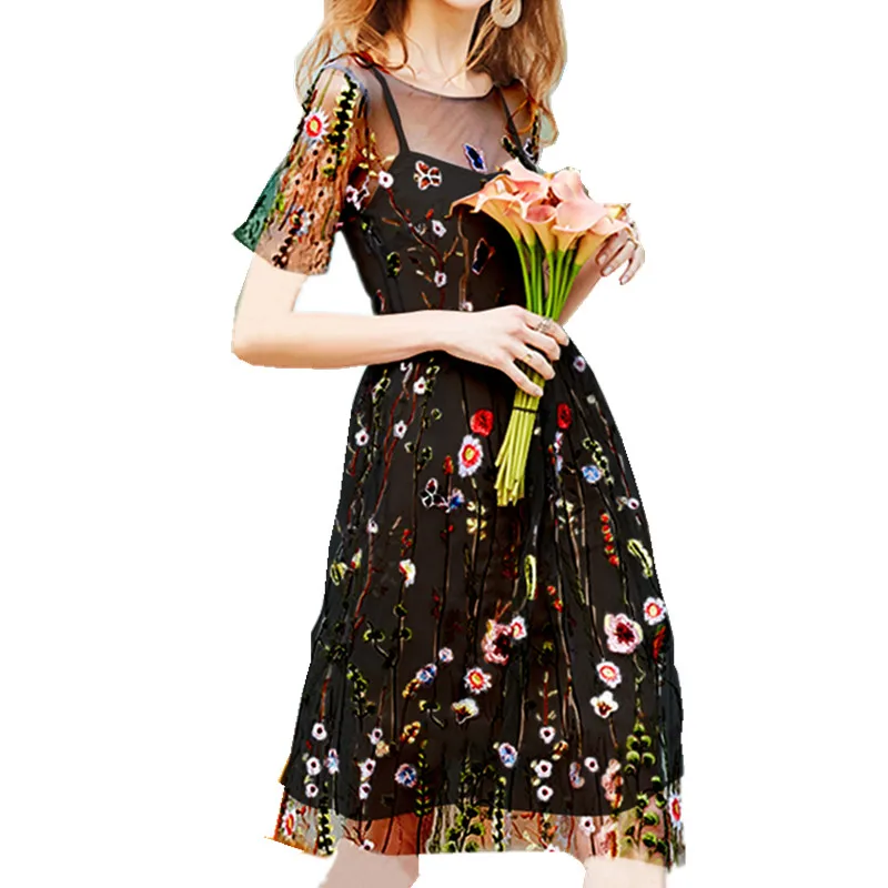 Summer Women Lace Sheer Mesh Floral 