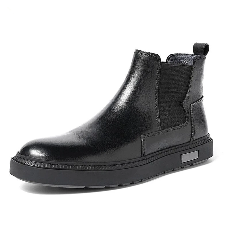 black leather slip on boots mens