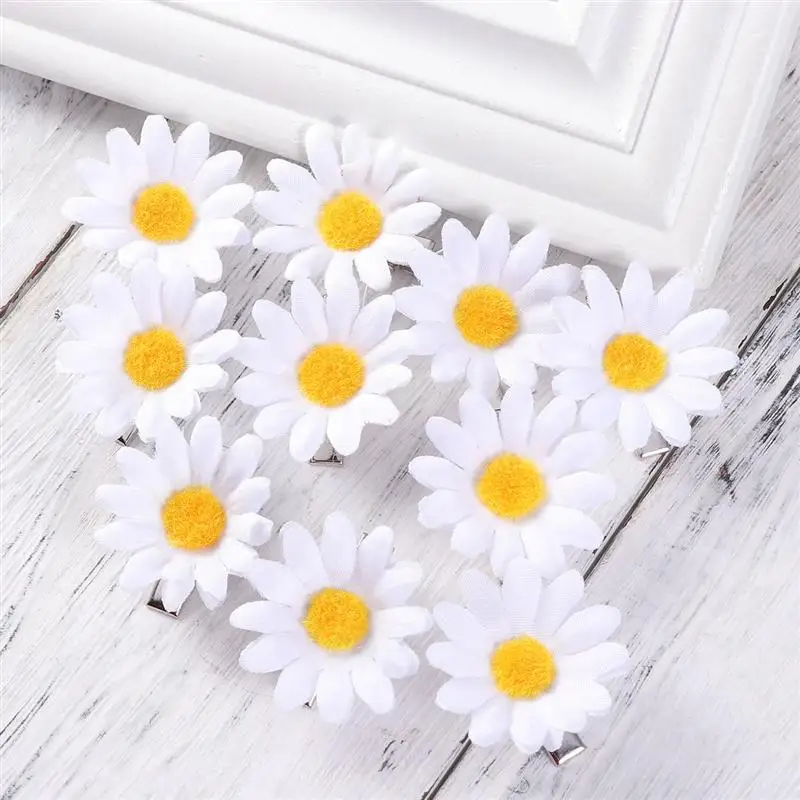 2Pc Mini Daisy Hair Clip Charms Flower Elastic Hair Ring Rope Bands  HairPins Ponytail Girls Kids