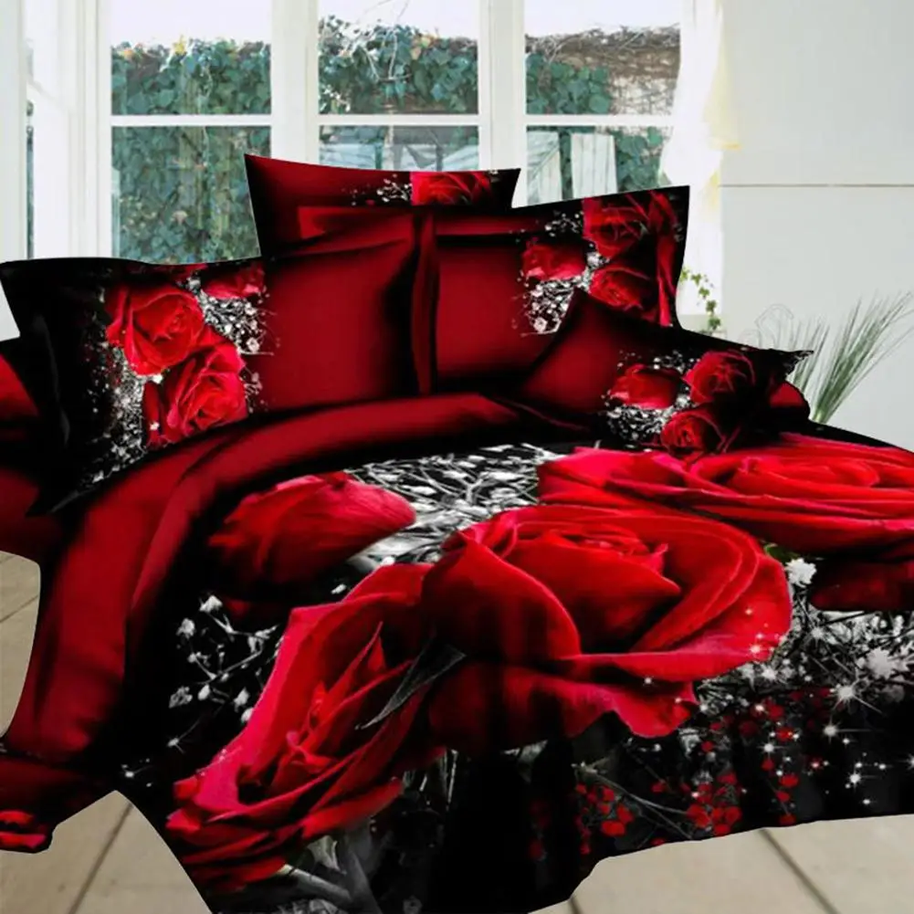 4pc/set 3D Big Red Rose Floral Bedding 