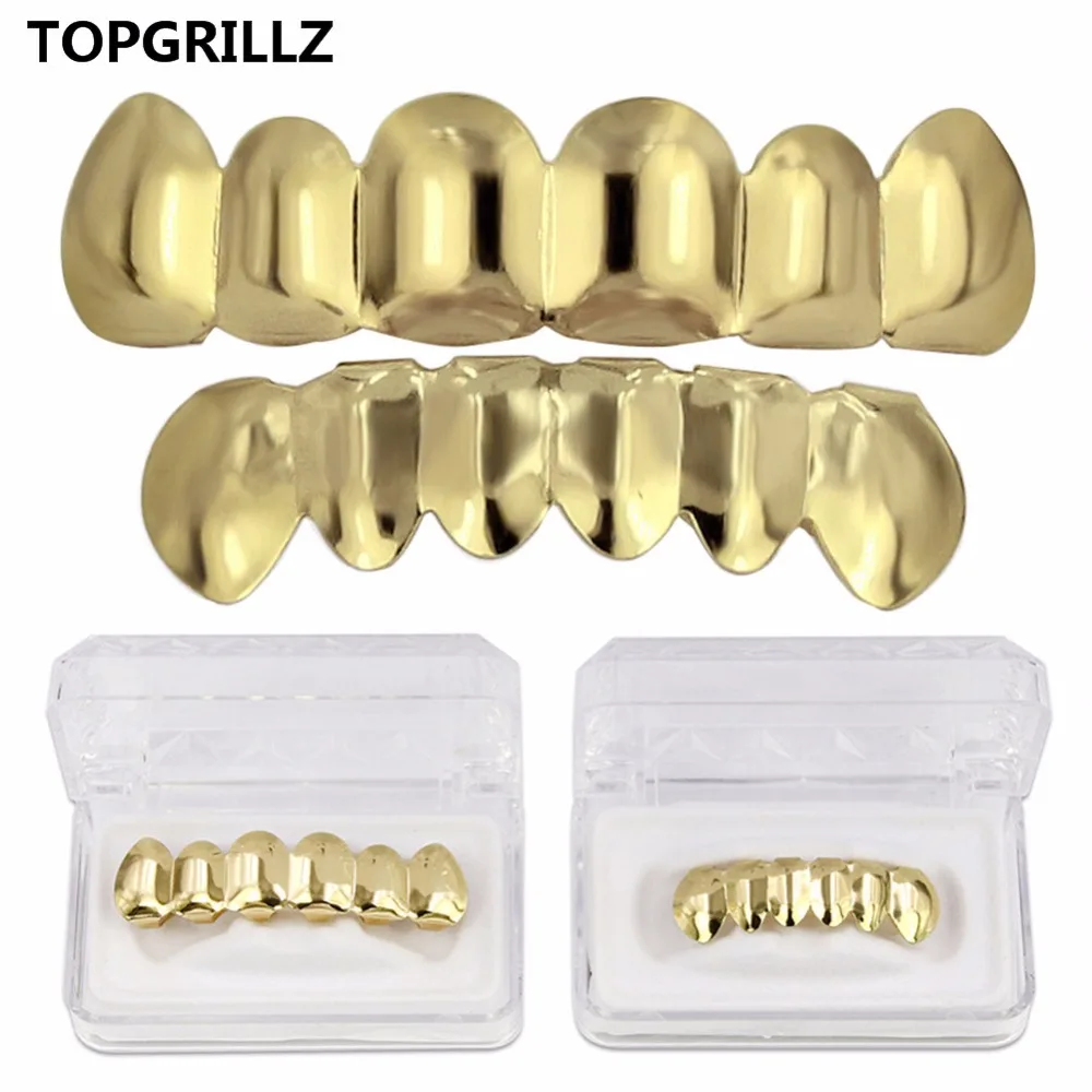 TOPGRILLZ Gold Silver Plated HIP HOP Tooth Grillz Top& Bootom Groll Set With Silicone Vampire Teeth Best Gift ForChristmas-animated-img