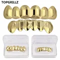 TOPGRILLZ Gold Silver Plated HIP HOP Tooth Grillz Top& Bootom Groll Set With Silicone Vampire Teeth Best Gift ForChristmas
