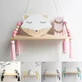 Nordic style colorful beads tassel wooden Wall Shelf Wall clapboard decoration Children room kids clothing store display stand preview-2