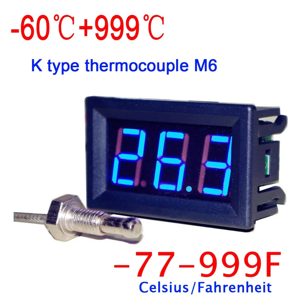 DC 4-28V Red+Blue Fahrenheit Dual Display Digital Thermometer with