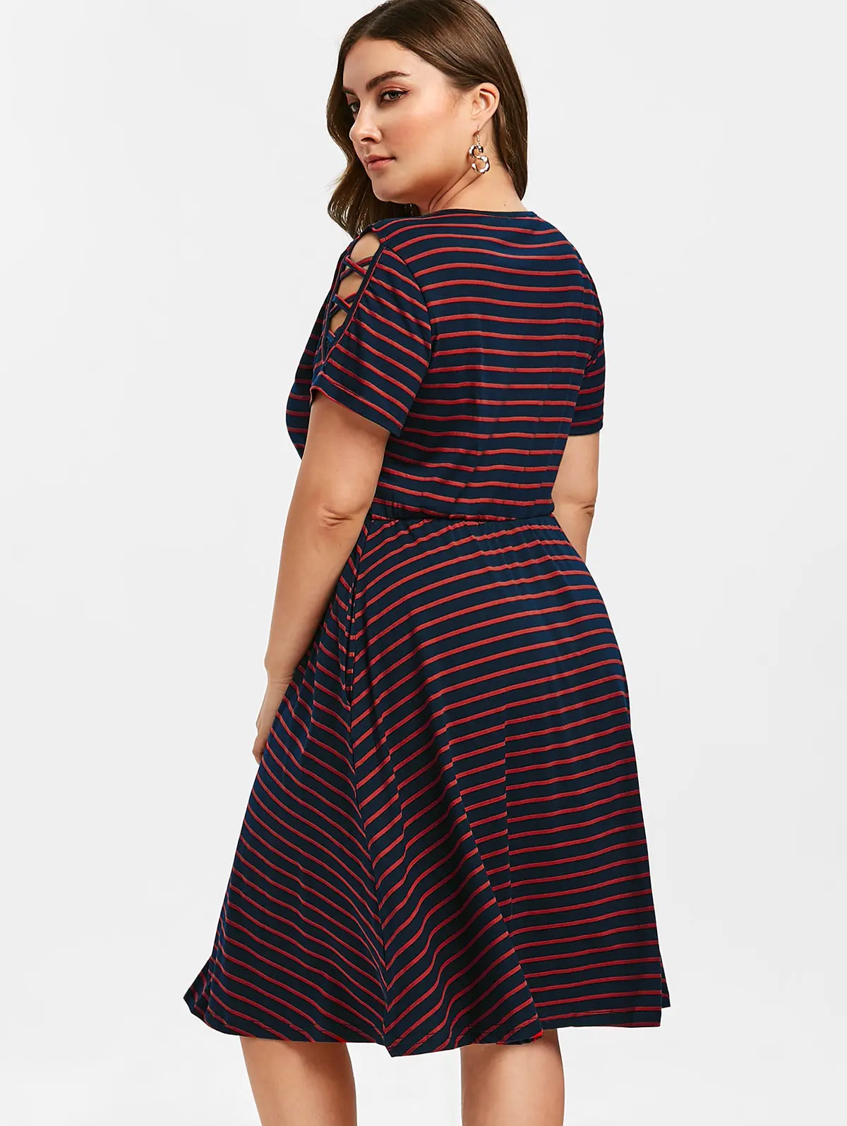 Wipalo Plus Size Striped A Line Dress 