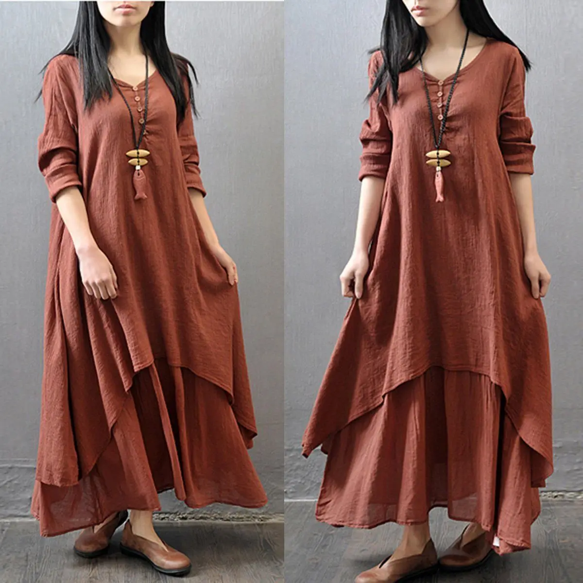 Women Ethnic Boho Cotton Linen Long 