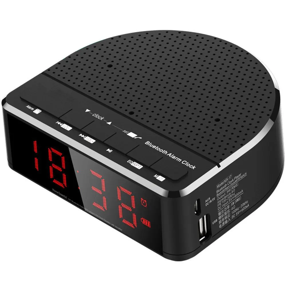 digital alarm clock with bluetooth speaker