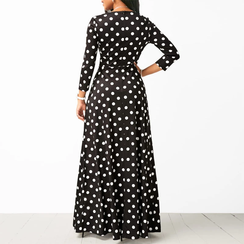 Women Polka Dot Long Sleeve Boho Dress 