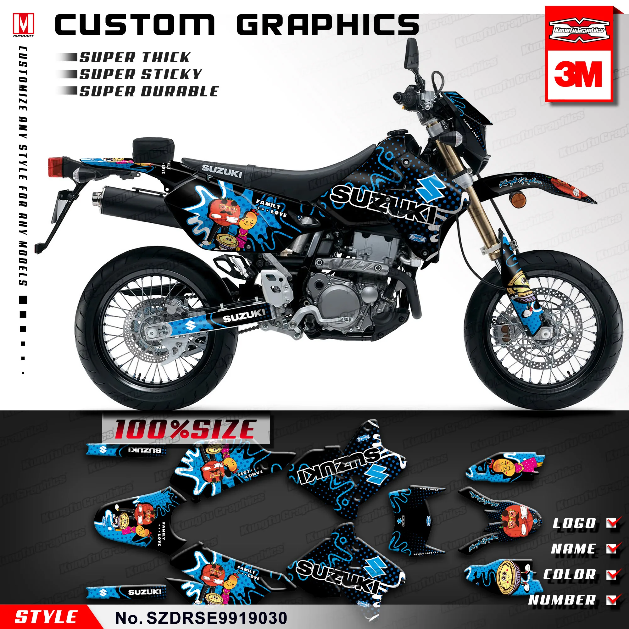 Acquistare Accessori Moto E Ricambi | Kungfu Graphics Custom Vinyl Stickers Decals For Suzuki Drz400Sm Drz 400 Sm Drz400E Drz 400E 1999-2019 (Style No. Szdrse9919030)