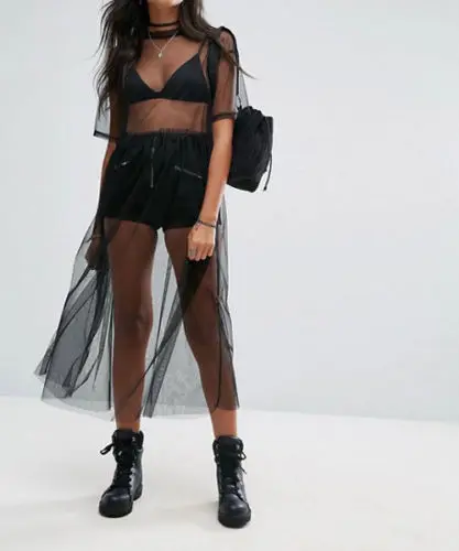 See-through Tulle Dresses Fashion Women 