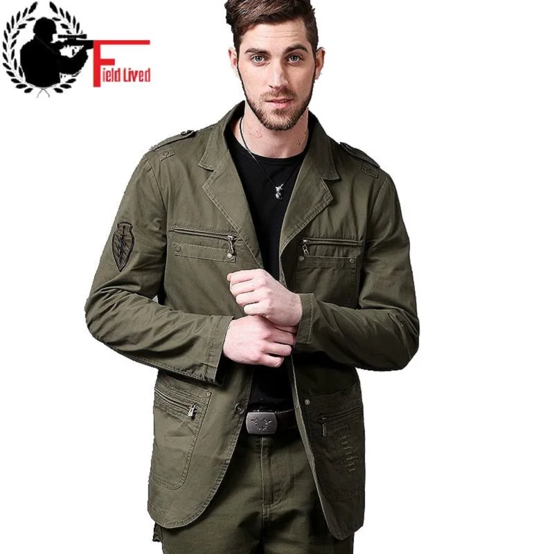 military style jacket with patches