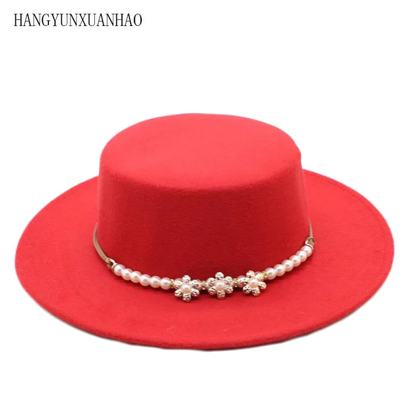 Brand Pearl Boater Flat Top Hat 