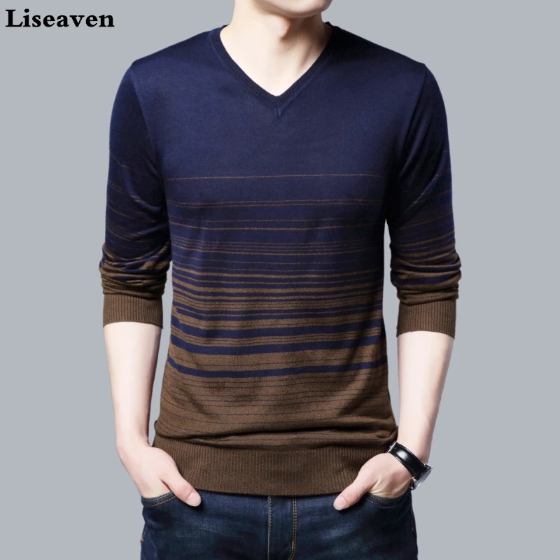 Liseaven Men Pullover Sweater V-Neck 