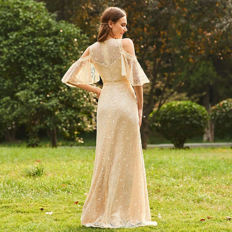 Tanpell champagne bridesmaid dress lace 