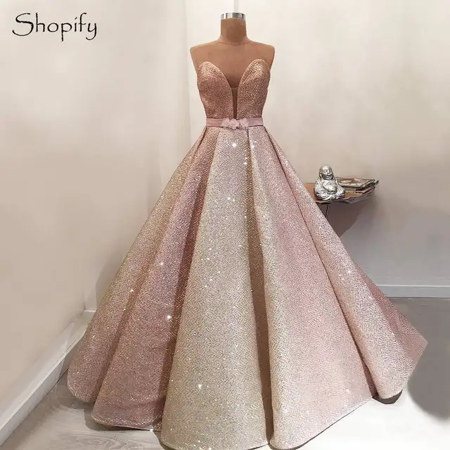 Real Sample Long Glitter Evening Dress 