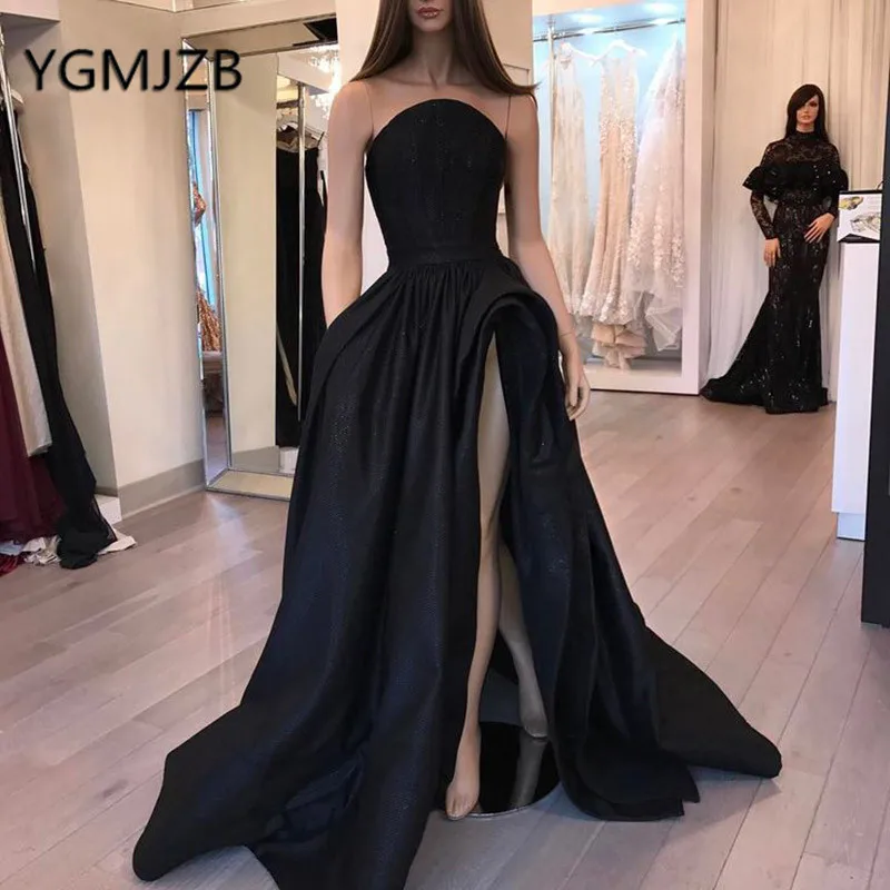 Black Long Evening Dresses 2019 Puffy 