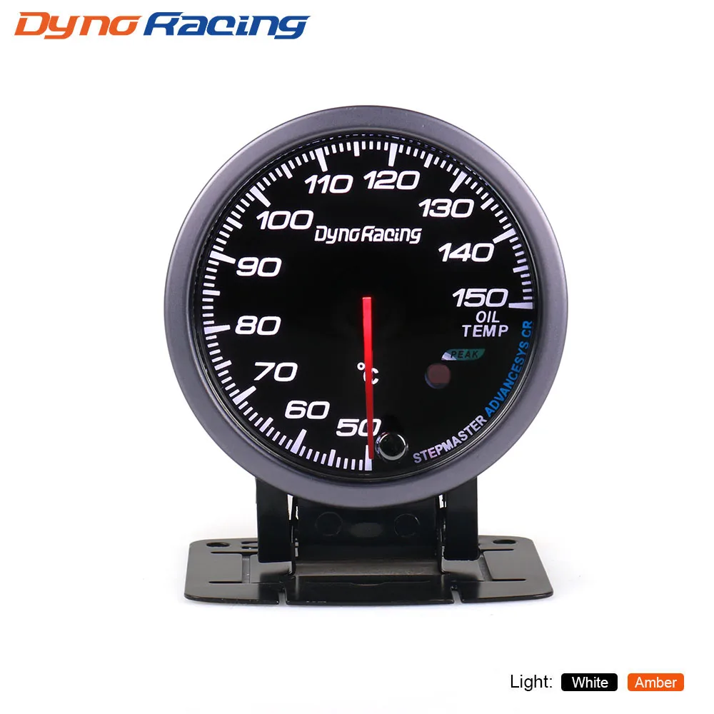 Dynoracing 60MM Black Face Oil temp gauge 50-150C White/Amber light Peak Function Oil temperature gauge Car meter with Sensor-animated-img