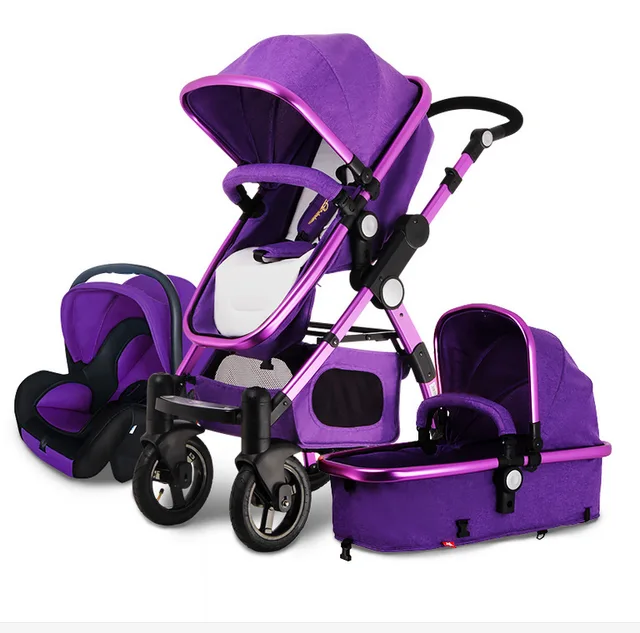 purple car seat and stroller