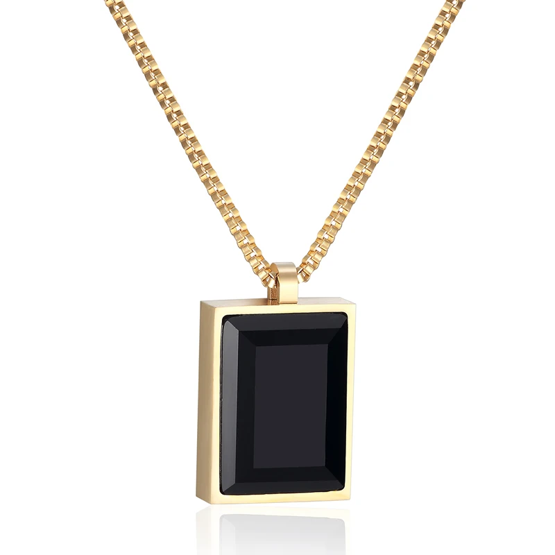 Retro Square Black Zircon Pendant Necklace Chain For Women