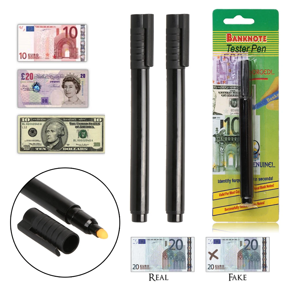 2 x Money Detector Money Checker Currency Detector Counterfeit Marker Fake Banknotes Tester Pen Unique Ink Hand Checkering Tools-animated-img