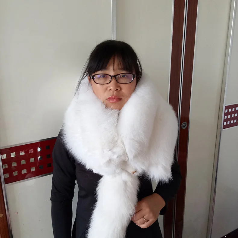 MS.Minshu Long Fox Fur Scarf Shawl Luxury Genuine Fur Boa Natural Whole Fox  Stole with Tails