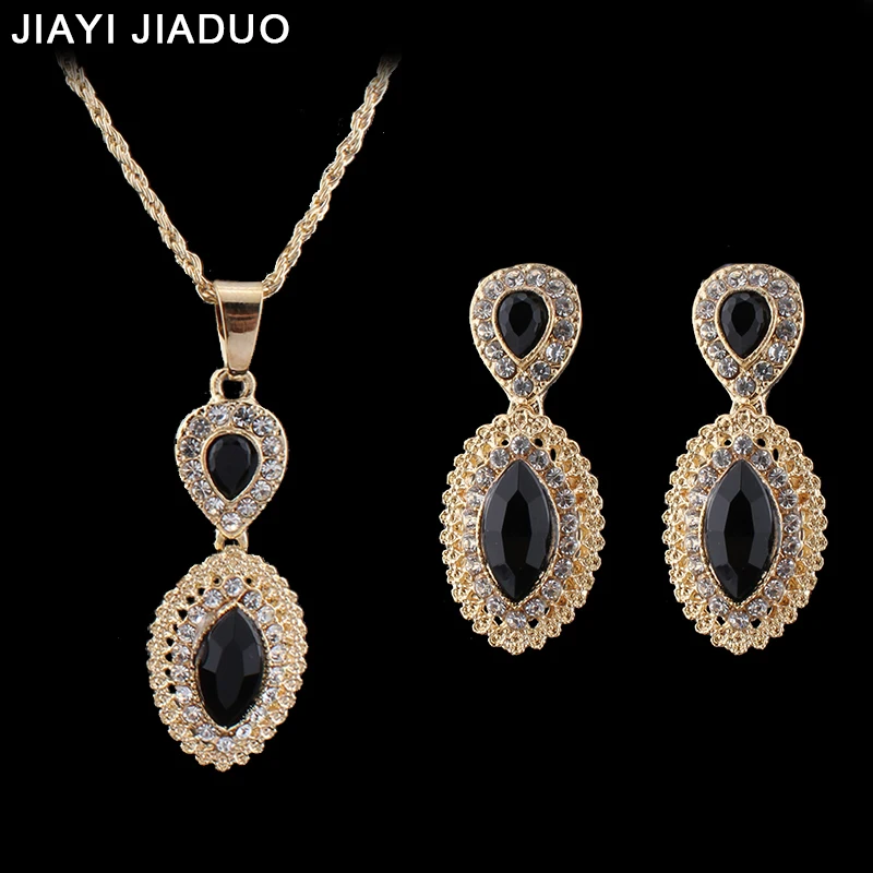 jiayi jiaduo Indian Wedding Jewelry Sets for Women Gold-Color Necklace Earrings set Pendant Bridal Party Gift Accessories Gift