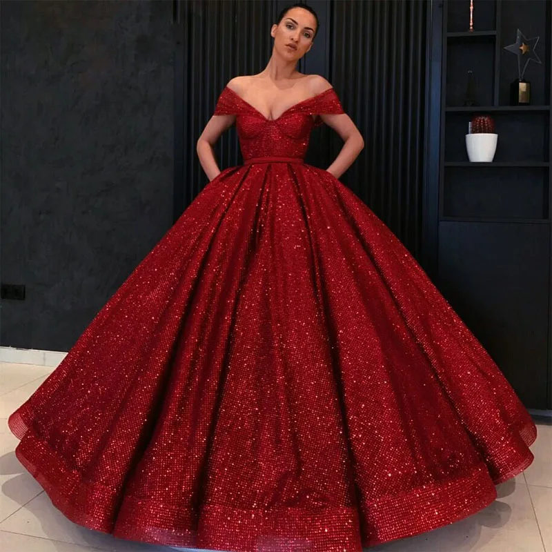 Long Glitter Evening Dress 2021 Puffy V 