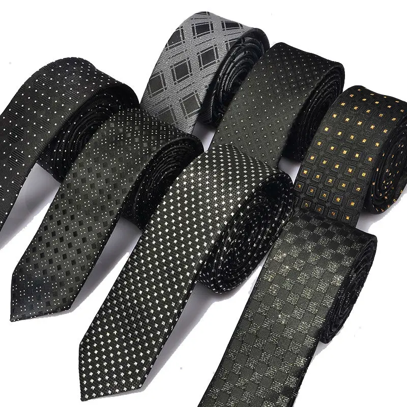 New Men's Casual Slim Ties Classic Polyester Woven Party Neckties Fashion Plaid Dots Man Neck Tie For Wedding Business Male Tie-animated-img