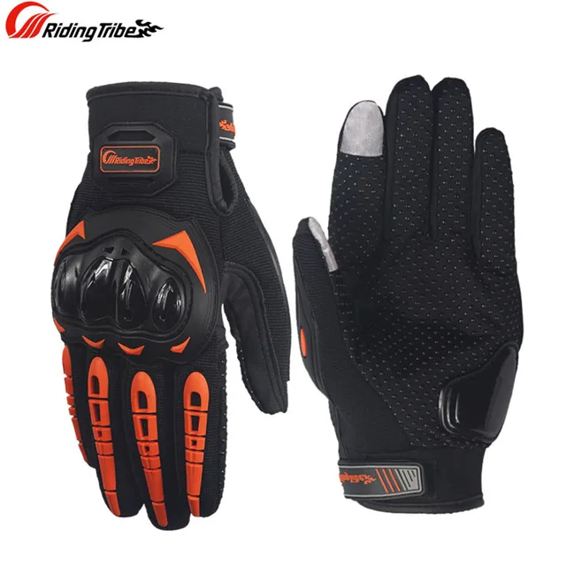 orange riding gloves